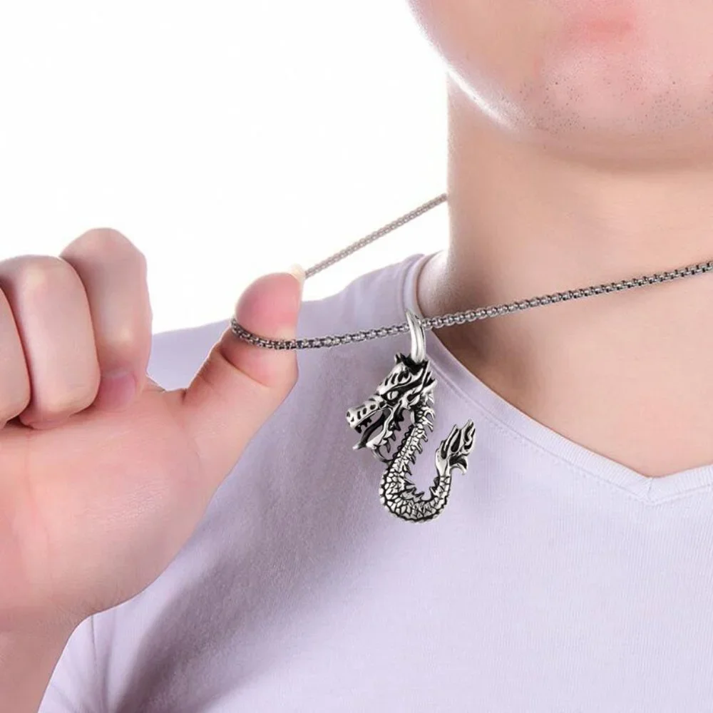 ❤️Rock Vintage dragon zodiac punk pendant necklace for women/men, N90201P189
